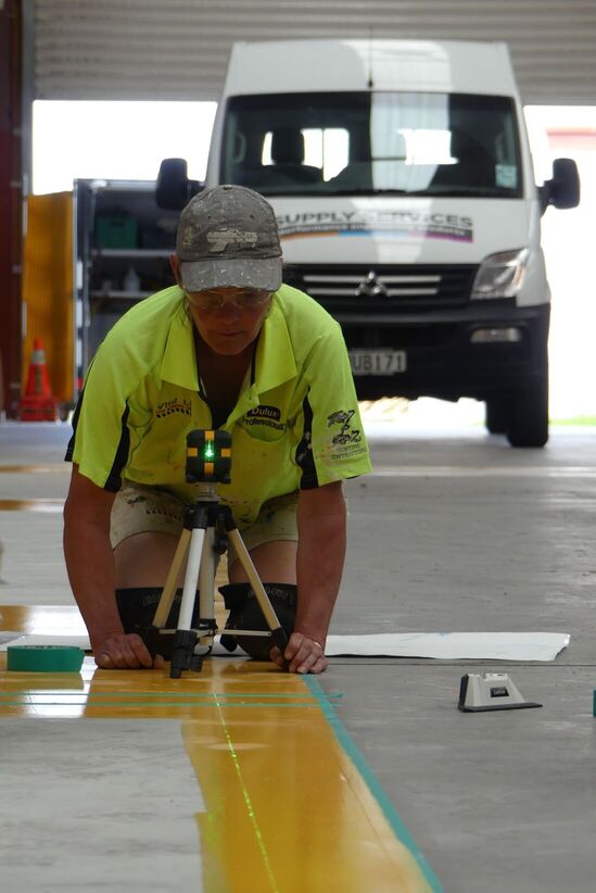 Warehouse floor with safety walkways